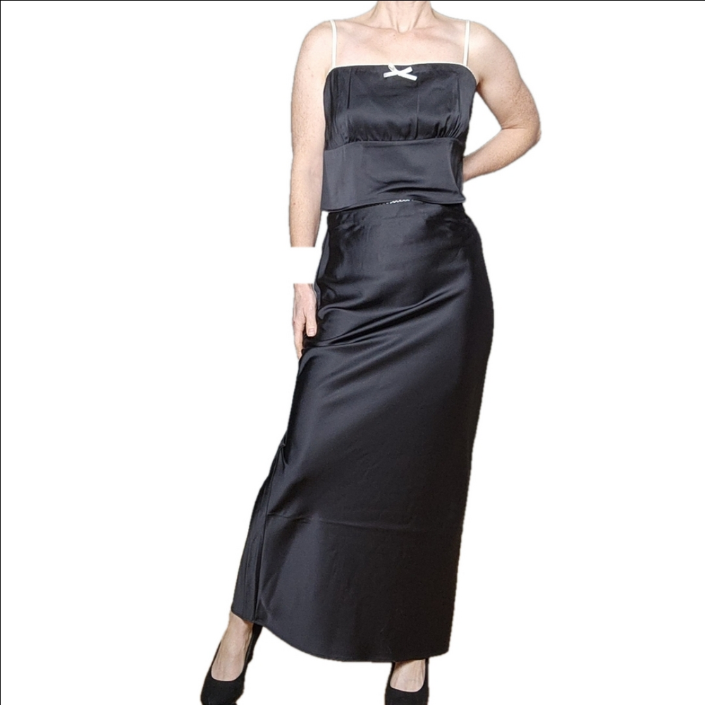 House of Harlow 1960 Black Satin Two-Piece Skirt Set